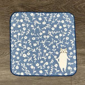 Kitten Cat Loves Flowers Japanese Handkerchief ❘ Hand Towel ❘ Face Towel (Blue)